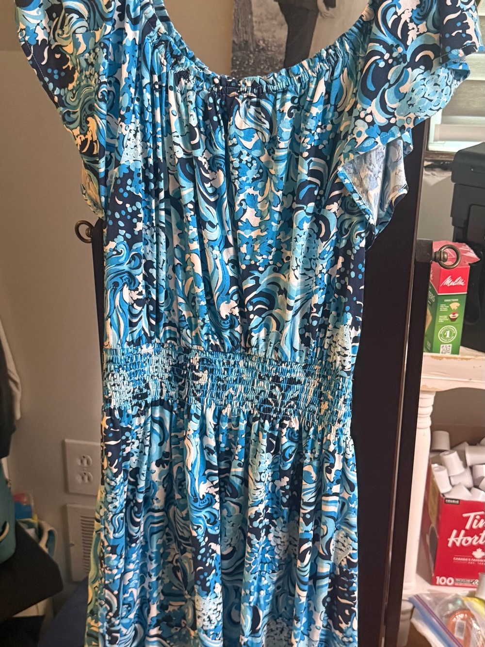 Lilly Pulitzer Blue & White Print Flutter Sleeve Dress - Picture 4 of 6